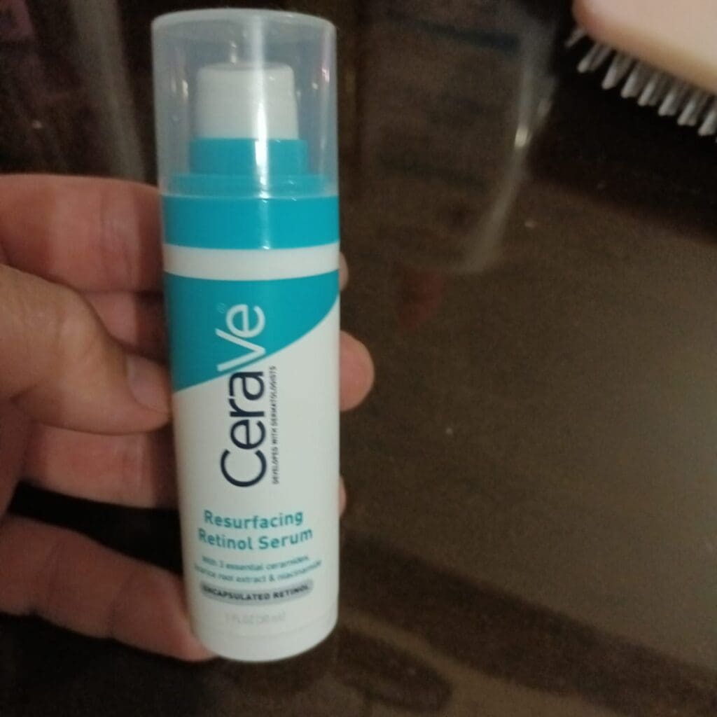 showing cerave retinol resurfacing serum bottle 