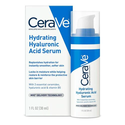 Cerave hydrating hyaluronic acid serum with ceramides, carton and tube