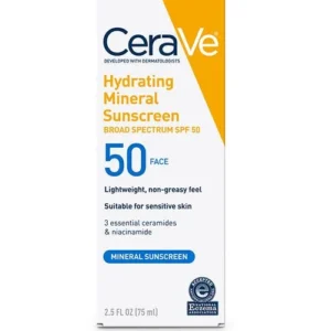 cerave hydrating mineral sunscreen caton front